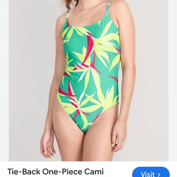 Old Navy green floral 1 piece Thai strap swimsuit summer travel beach plus size - Picture 1 of 12